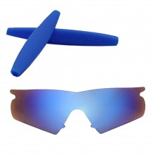 Walleva Mr.Shield Polarized Ice Blue Replacement Lenses with Blue Earsocks for Oakley M Frame Hybrid Sunglasses